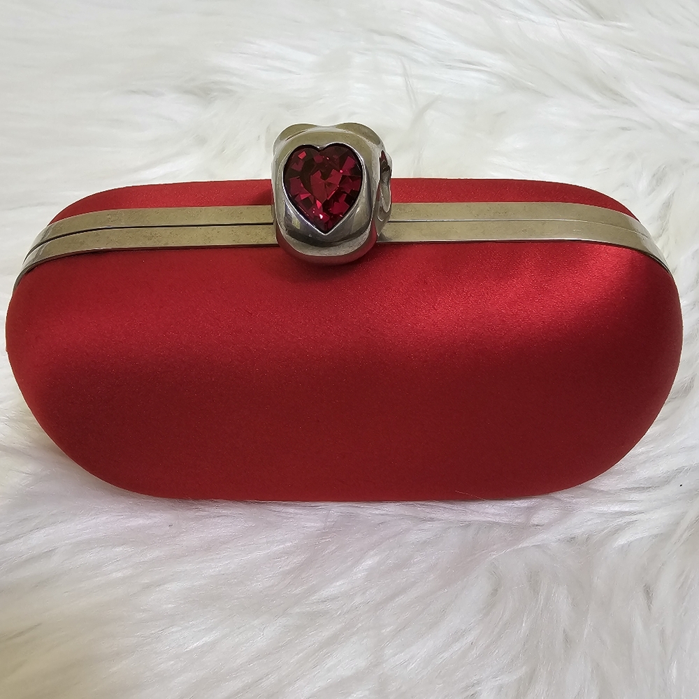 Alexander McQueen Red Silk Heart Skull Box Clutch Limited Edition - Picture 3 of 17